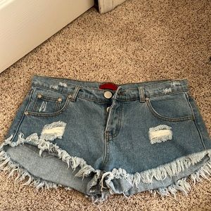 Light washed blue jean shorts